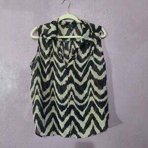 AB Studio Blouse Women XL Black Zebra Striped Sheer Sleeveless Button Down Top